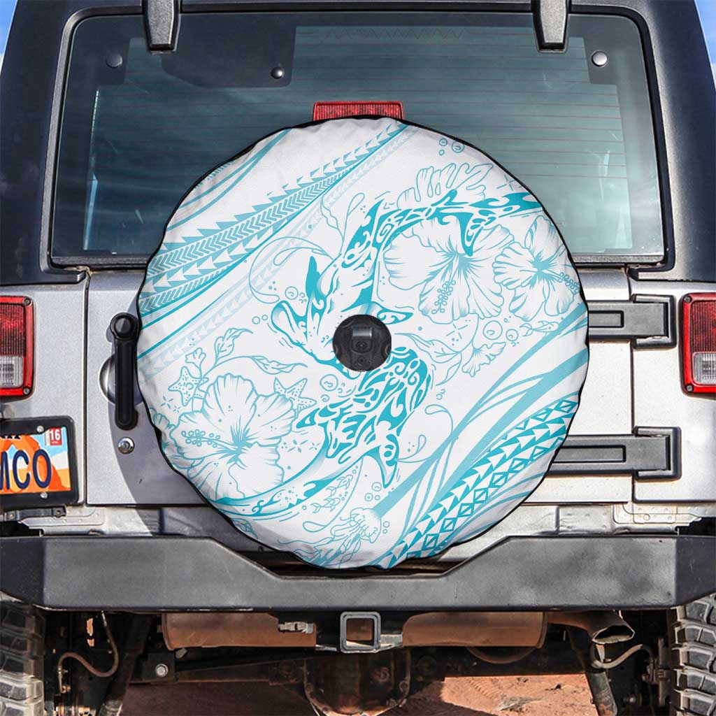 Sharks Couple Dreamy Polynesians Floral Sea Spare Tire Cover Turquoise - Polynesian Pride