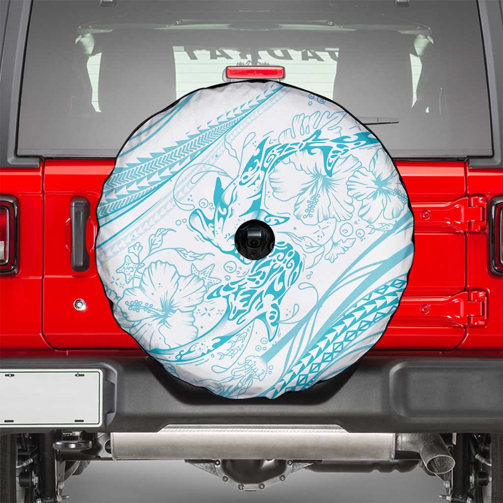 Sharks Couple Dreamy Polynesians Floral Sea Spare Tire Cover Turquoise - Polynesian Pride