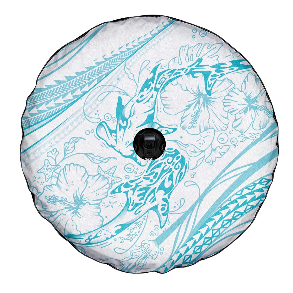 Sharks Couple Dreamy Polynesians Floral Sea Spare Tire Cover Turquoise - Polynesian Pride