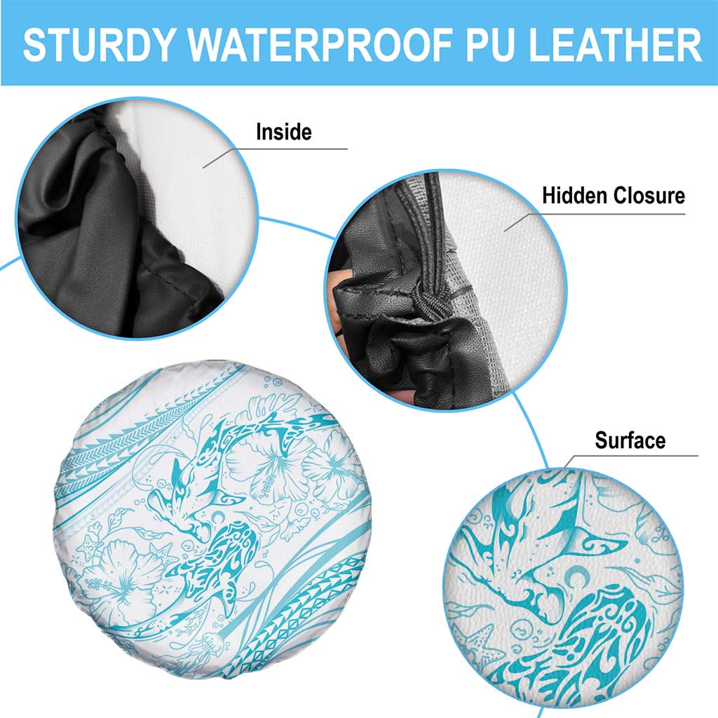 Sharks Couple Dreamy Polynesians Floral Sea Spare Tire Cover Turquoise - Polynesian Pride