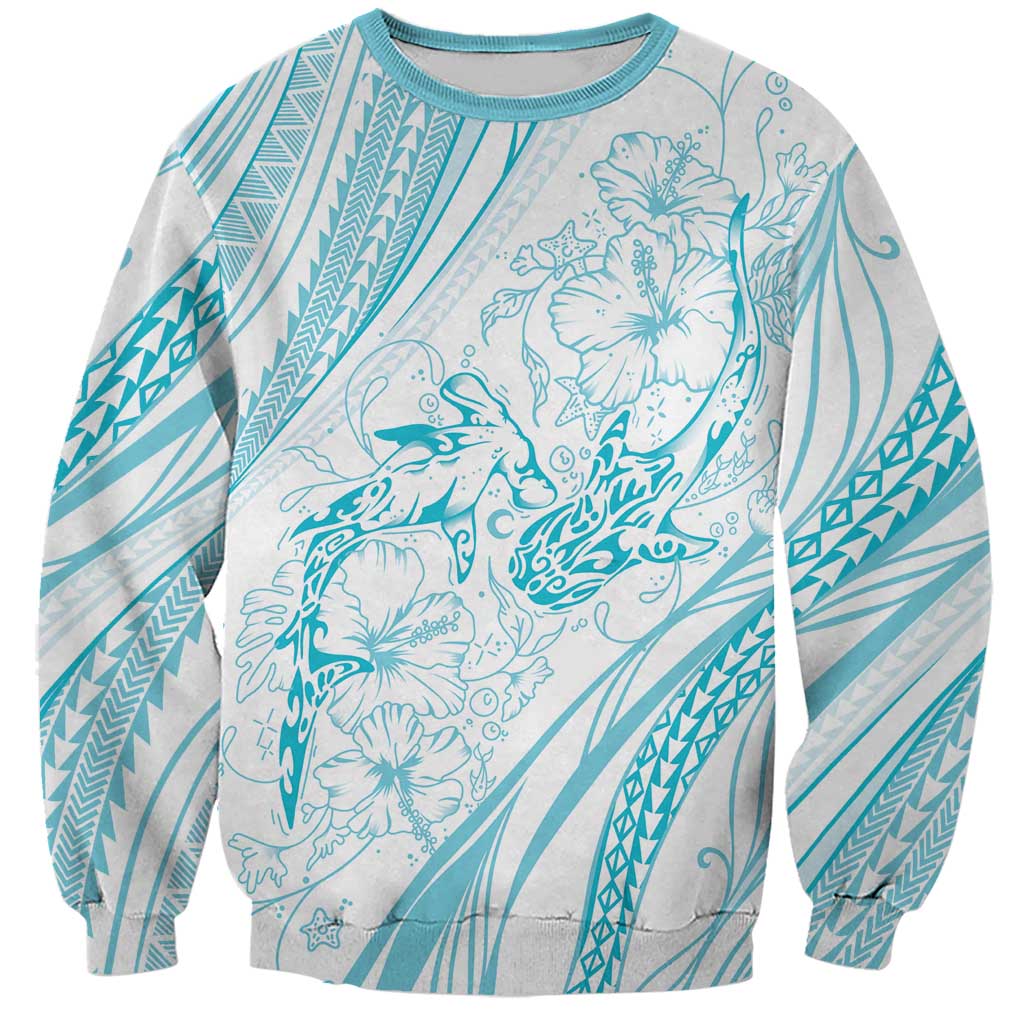 Sharks Couple Dreamy Polynesians Floral Sea Sweatshirt Turquoise LT7 Unisex Turquoise - Polynesian Pride