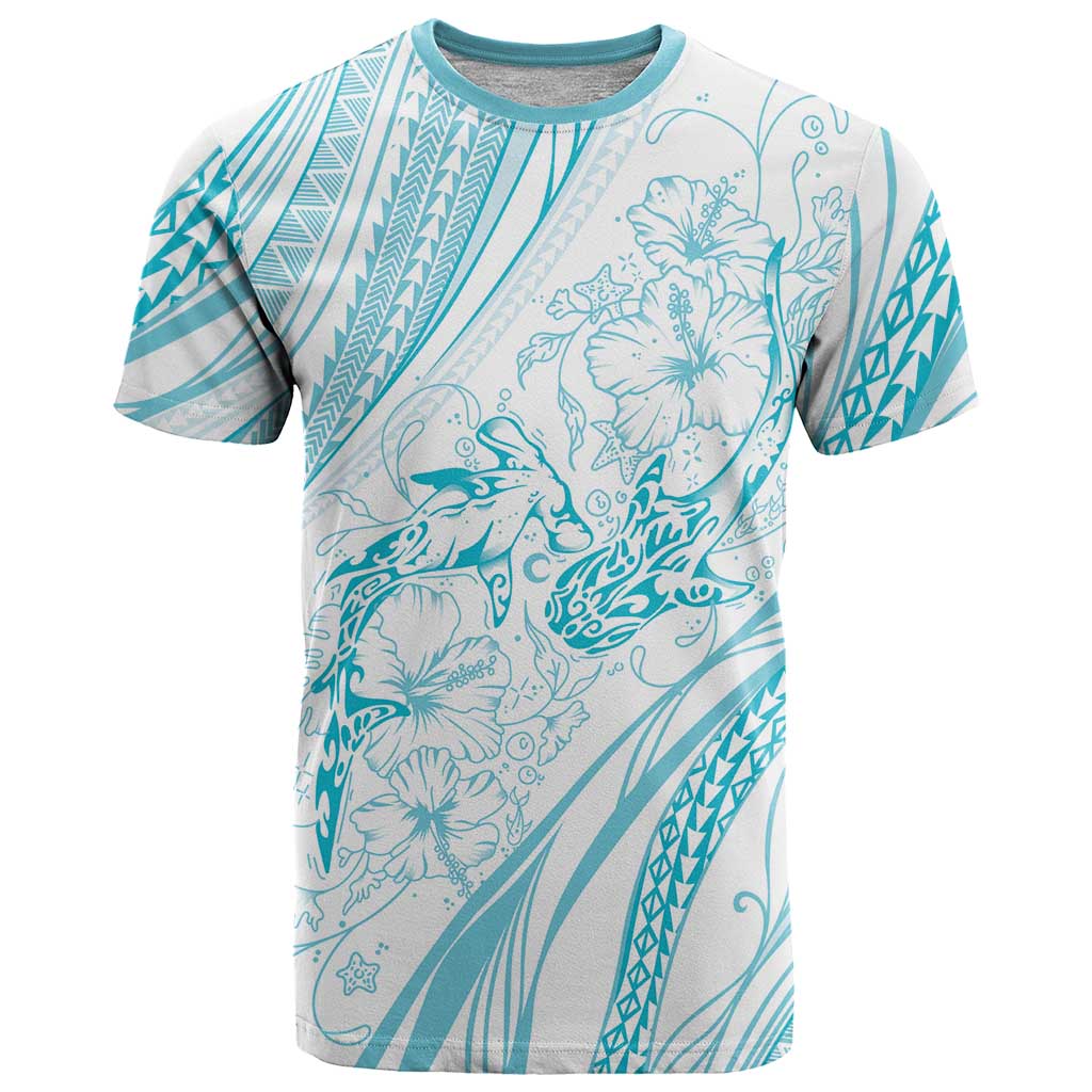 Sharks Couple Dreamy Polynesians Floral Sea T Shirt Turquoise - Polynesian Pride