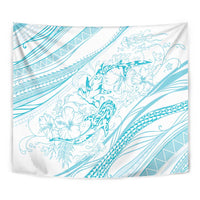 Sharks Couple Dreamy Polynesians Floral Sea Tapestry Turquoise - Polynesian Pride