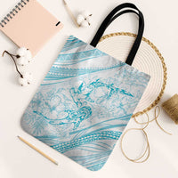 Sharks Couple Dreamy Polynesians Floral Sea Tote Bag Turquoise - Polynesian Pride