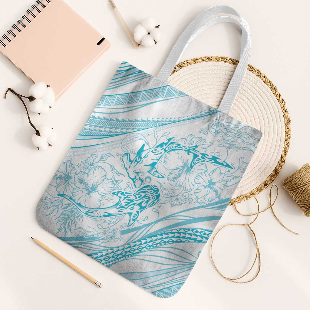 Sharks Couple Dreamy Polynesians Floral Sea Tote Bag Turquoise - Polynesian Pride