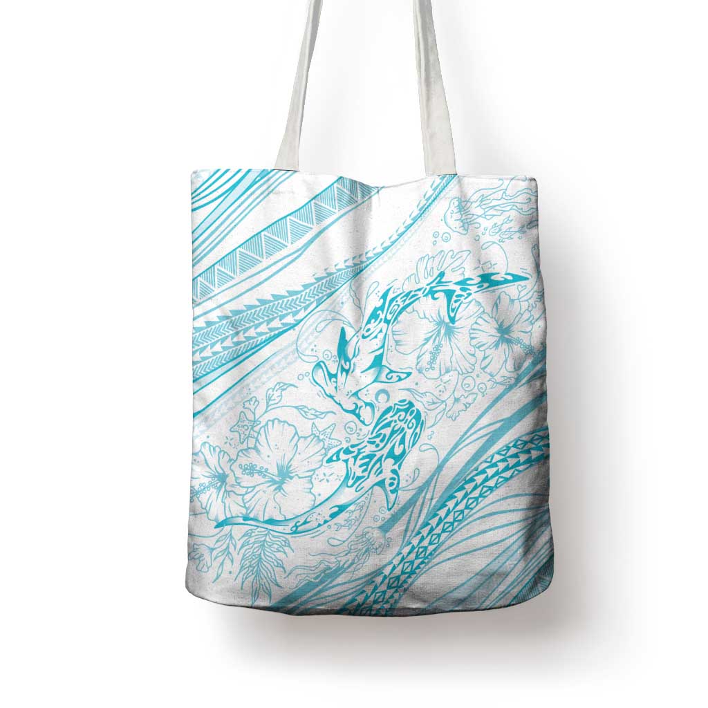 Sharks Couple Dreamy Polynesians Floral Sea Tote Bag Turquoise - Polynesian Pride
