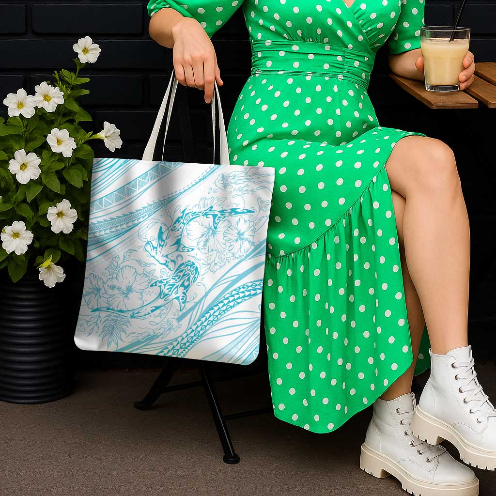 Sharks Couple Dreamy Polynesians Floral Sea Tote Bag Turquoise - Polynesian Pride
