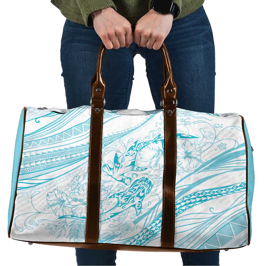 Sharks Couple Dreamy Polynesians Floral Sea Travel Bag Turquoise - Polynesian Pride
