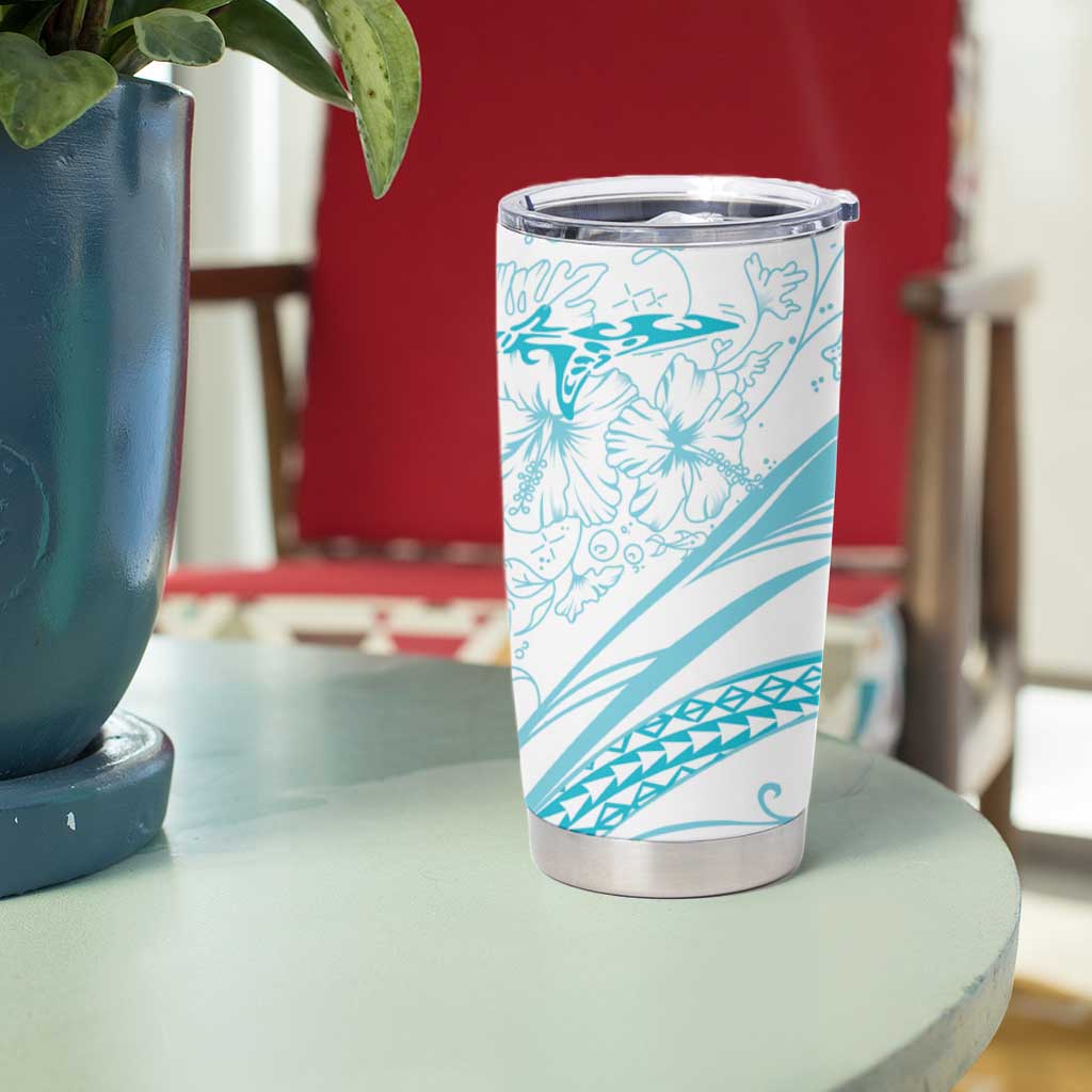 Sharks Couple Dreamy Polynesians Floral Sea Tumbler Cup Turquoise - Polynesian Pride