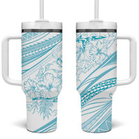 Sharks Couple Dreamy Polynesians Floral Sea Tumbler With Handle Turquoise - Polynesian Pride