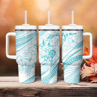 Sharks Couple Dreamy Polynesians Floral Sea Tumbler With Handle Turquoise - Polynesian Pride