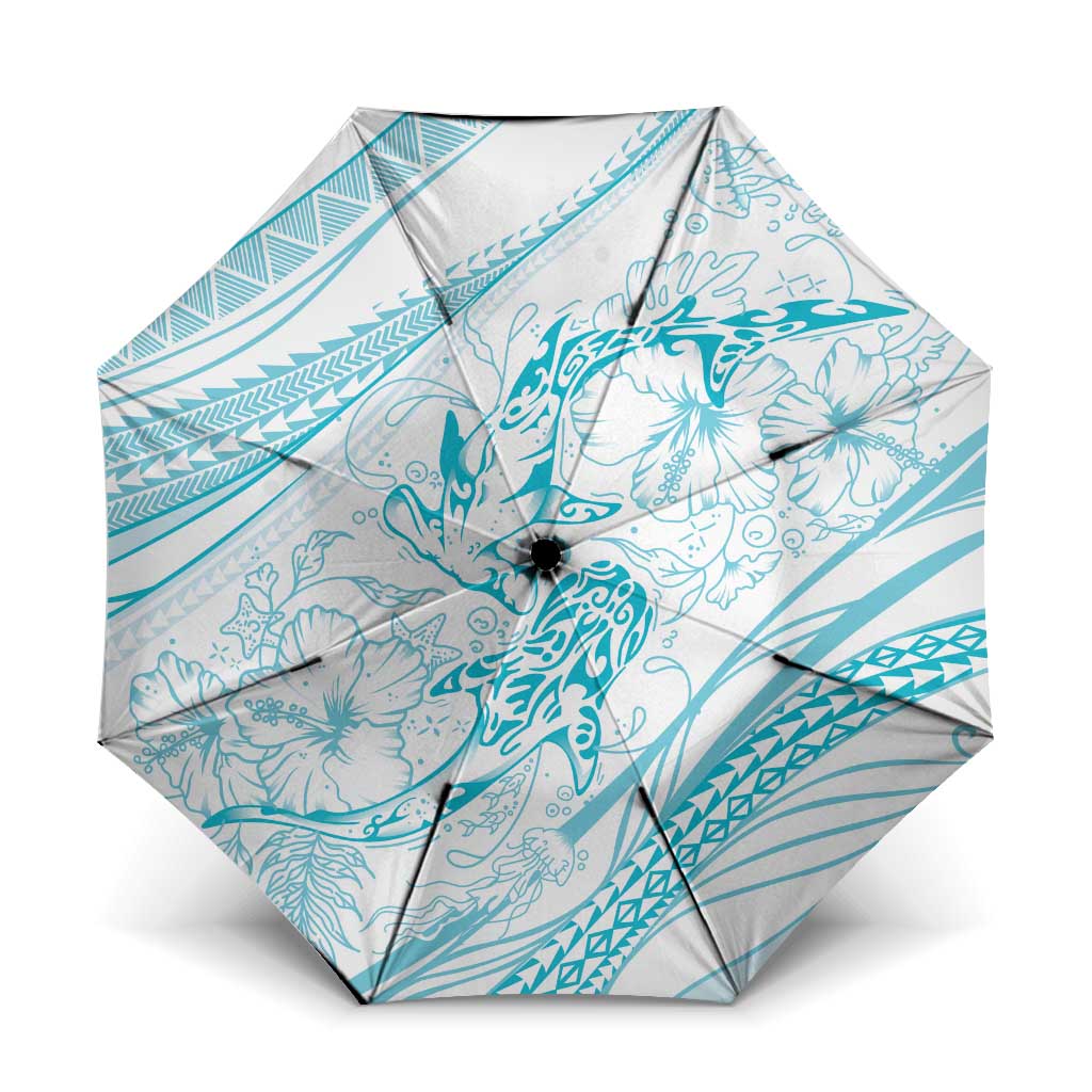 Sharks Couple Dreamy Polynesians Floral Sea Umbrella Turquoise LT7 One Size Folded 11.42 inch Opened Diameter 37.4 inch Turquoise - Polynesian Pride