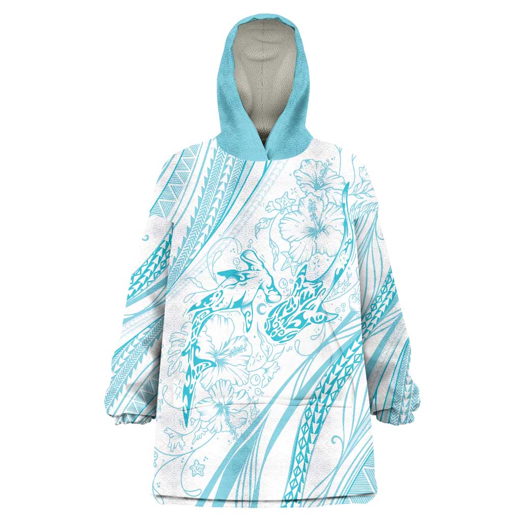 Sharks Couple Dreamy Polynesians Floral Sea Wearable Blanket Hoodie Turquoise LT7 One Size Turquoise - Polynesian Pride