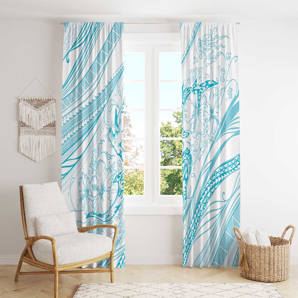 Sharks Couple Dreamy Polynesians Floral Sea Window Curtain Turquoise - Polynesian Pride