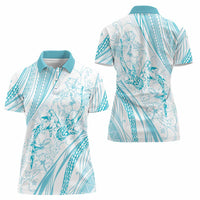 Sharks Couple Dreamy Polynesians Floral Sea Women Polo Shirt Turquoise - Polynesian Pride