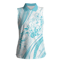Sharks Couple Dreamy Polynesians Floral Sea Women Sleeveless Polo Shirt Turquoise - Polynesian Pride