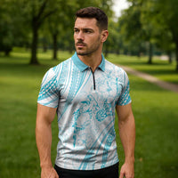 Sharks Couple Dreamy Polynesians Floral Sea Zipper Polo Shirt Turquoise LT7 - Polynesian Pride