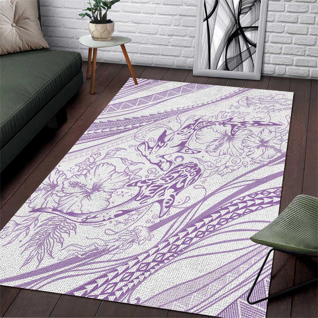 Sharks Couple Dreamy Polynesians Floral Sea Area Rug Lilac - Polynesian Pride