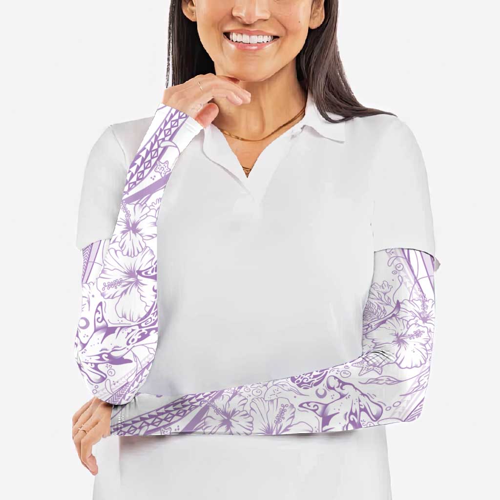 Sharks Couple Dreamy Polynesians Floral Sea Arm Sleeves Lilac LT7 - Polynesian Pride