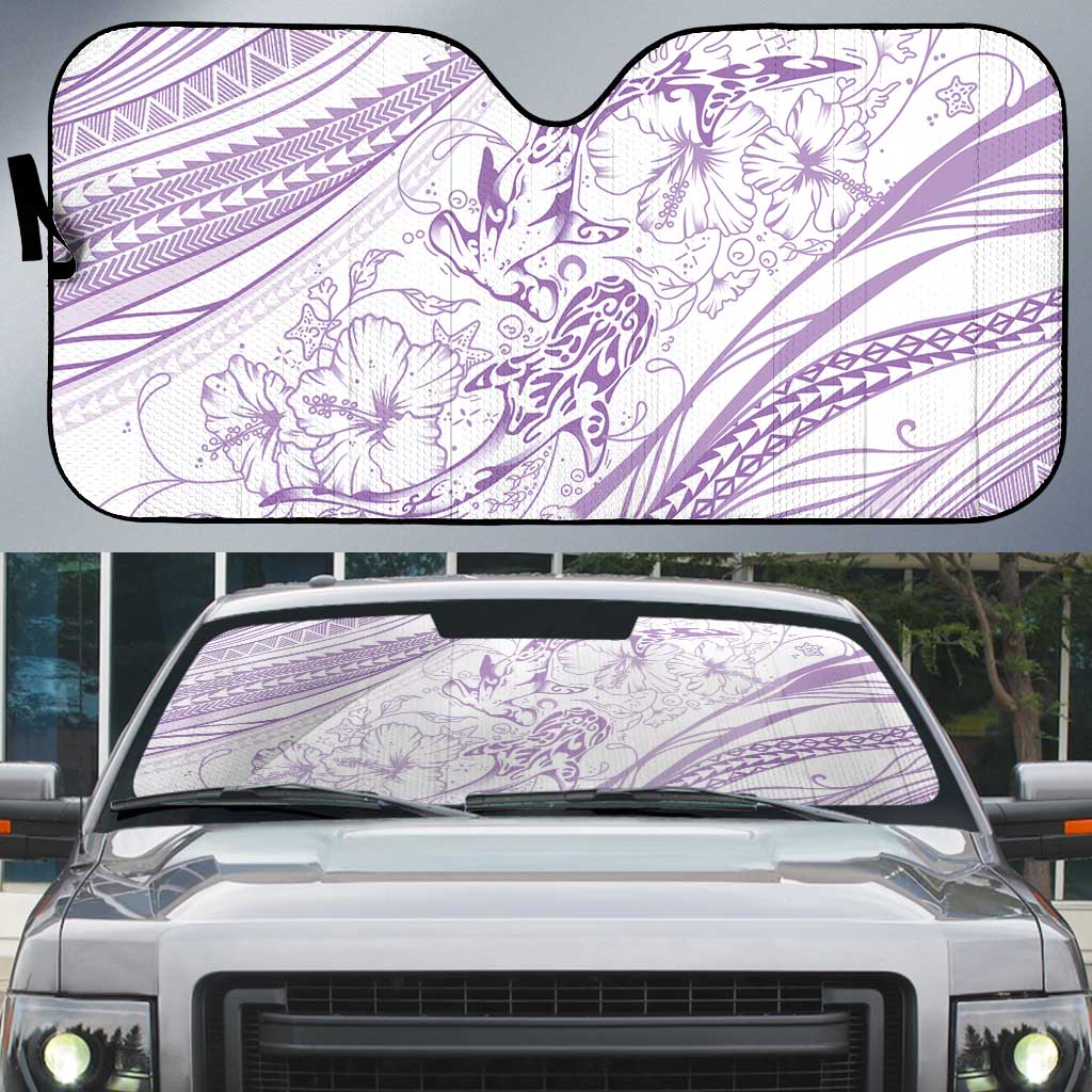 Sharks Couple Dreamy Polynesians Floral Sea Auto Sun Shade Lilac - Polynesian Pride
