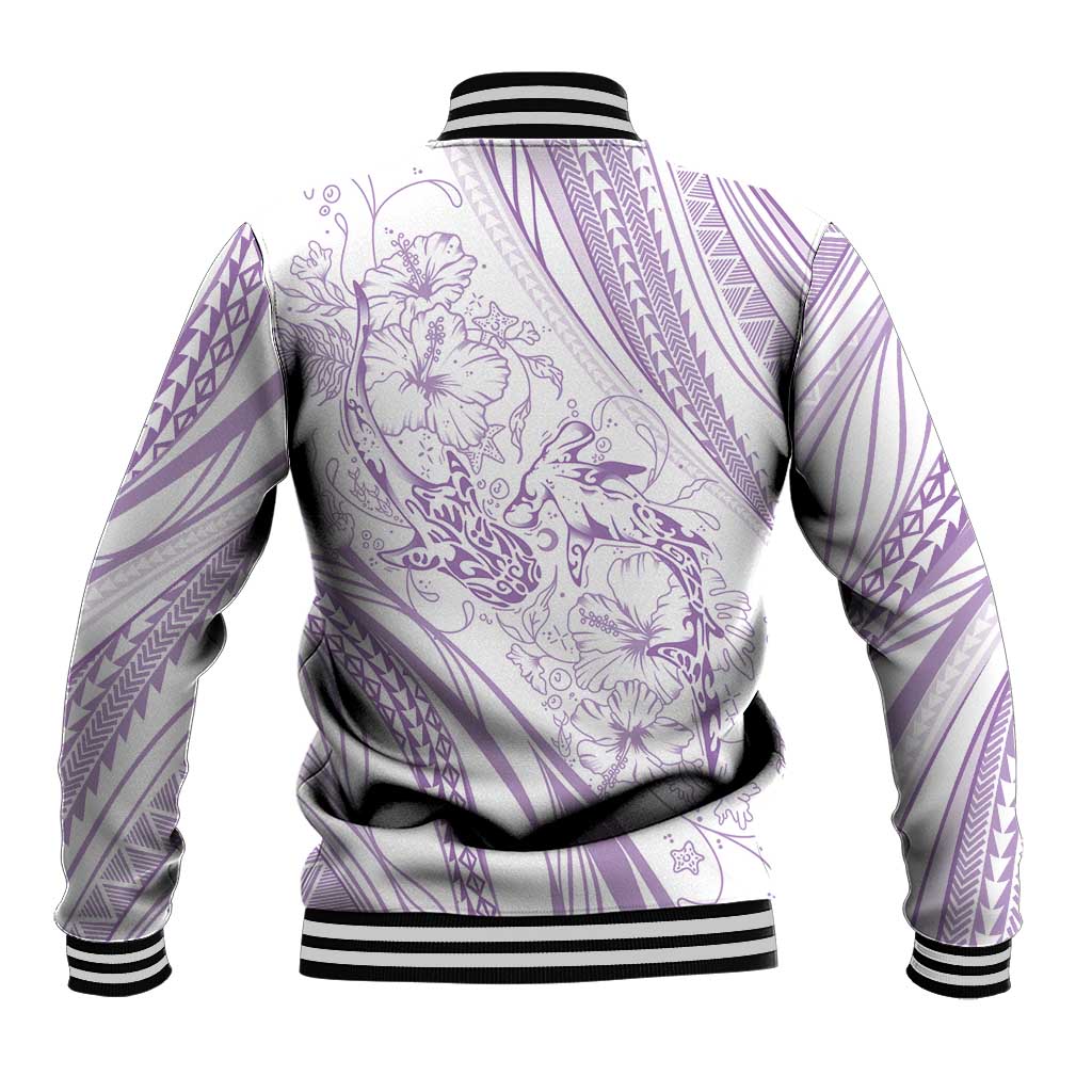 Sharks Couple Dreamy Polynesians Floral Sea Baseball Jacket Lilac LT7 - Polynesian Pride