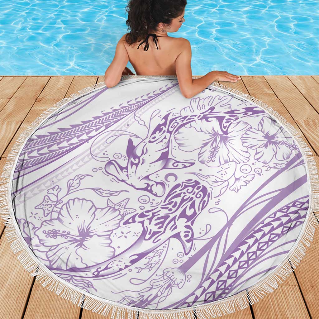 Sharks Couple Dreamy Polynesians Floral Sea Beach Blanket Lilac - Polynesian Pride