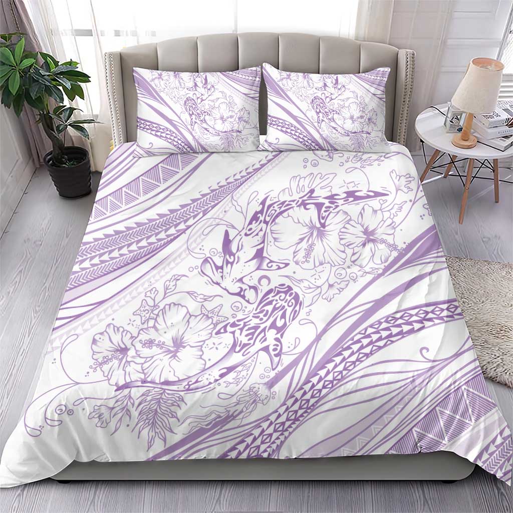 Sharks Couple Dreamy Polynesians Floral Sea Bedding Set Lilac - Polynesian Pride