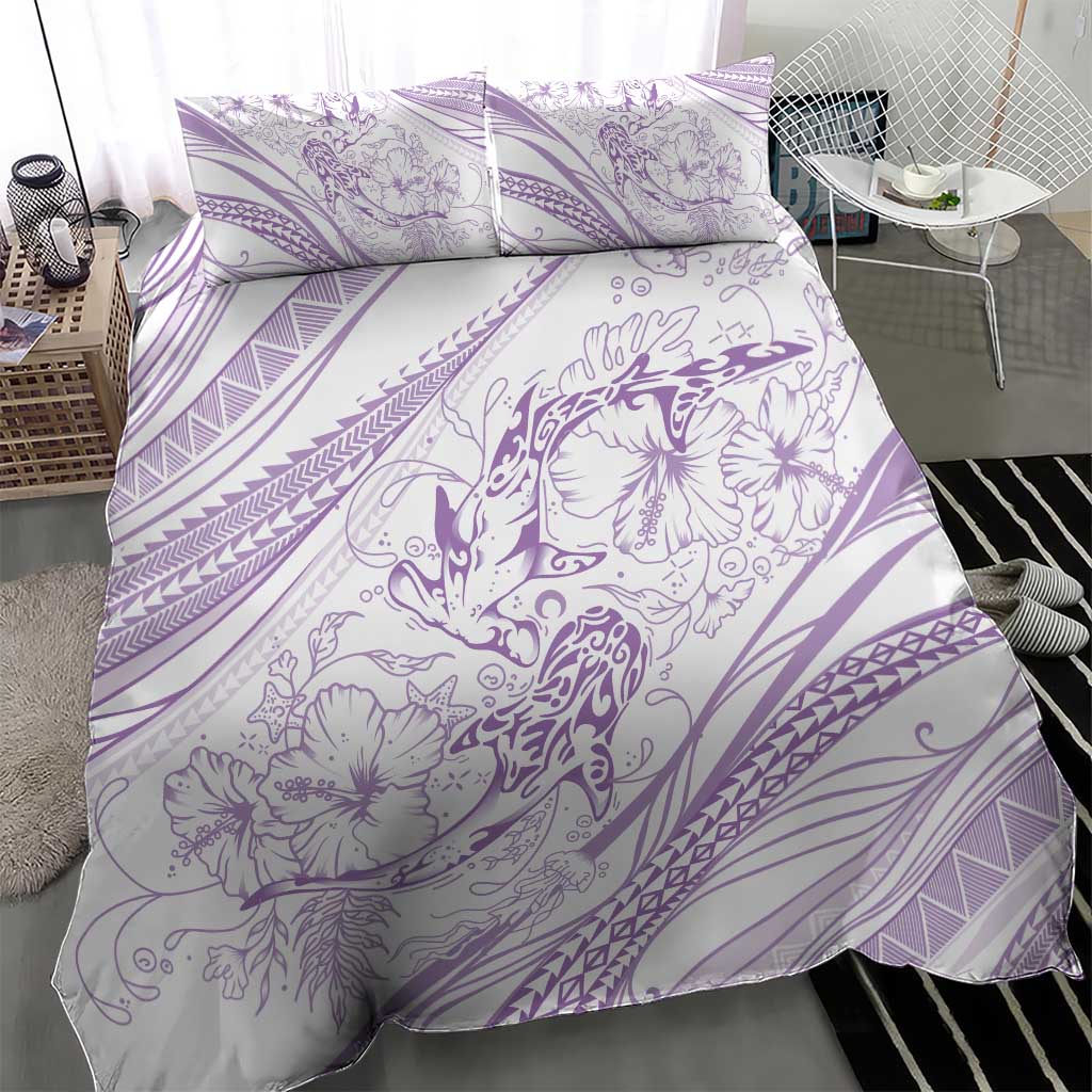 Sharks Couple Dreamy Polynesians Floral Sea Bedding Set Lilac - Polynesian Pride