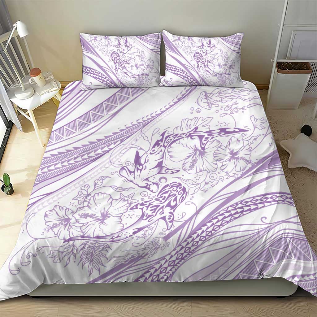 Sharks Couple Dreamy Polynesians Floral Sea Bedding Set Lilac - Polynesian Pride