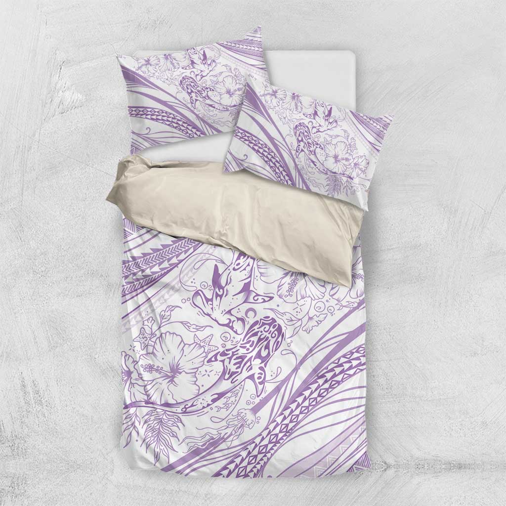 Sharks Couple Dreamy Polynesians Floral Sea Bedding Set Lilac - Polynesian Pride