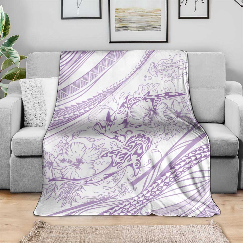 Sharks Couple Dreamy Polynesians Floral Sea Blanket Lilac - Polynesian Pride