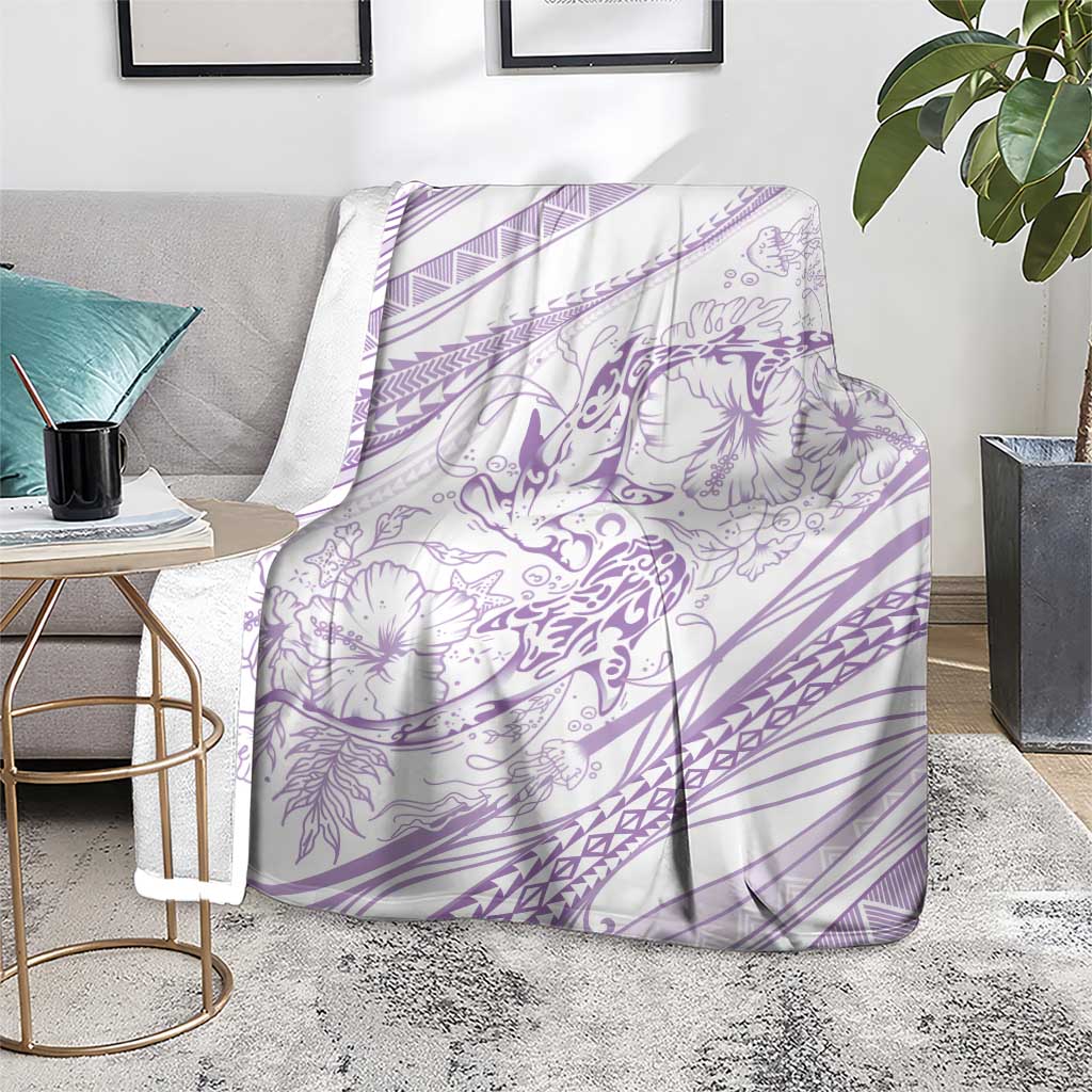 Sharks Couple Dreamy Polynesians Floral Sea Blanket Lilac - Polynesian Pride