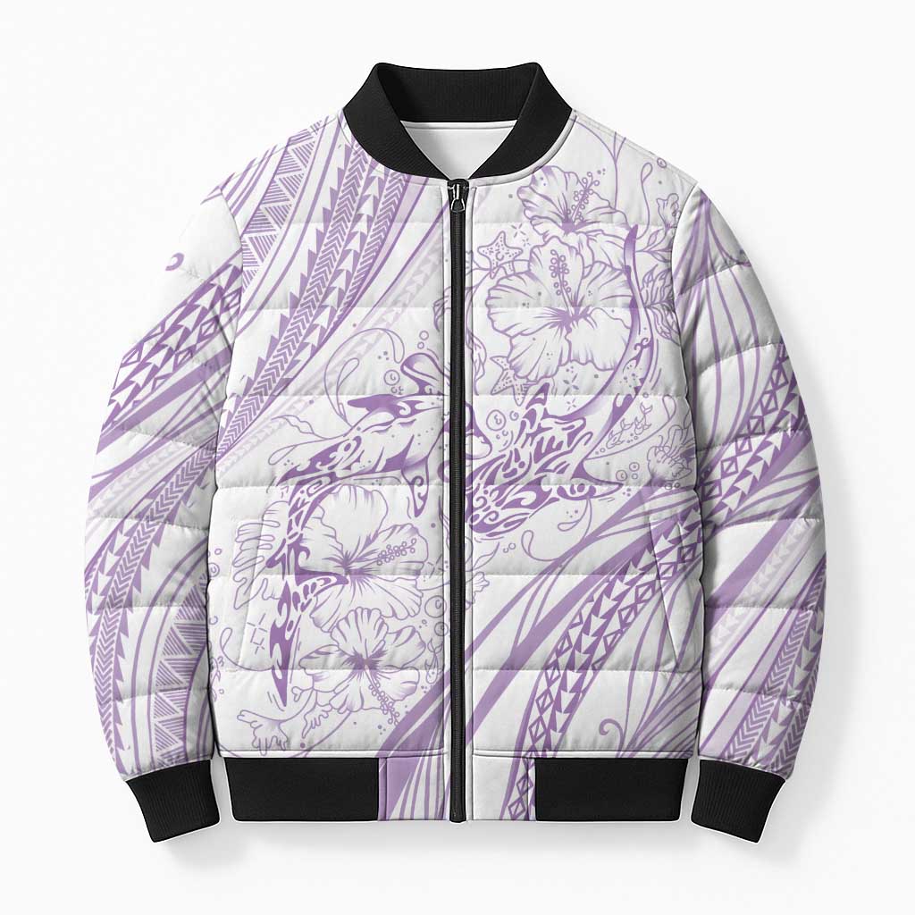 Sharks Couple Dreamy Polynesians Floral Sea Bomber Puffer Jacket Lilac LT7 Unisex Lilac - Polynesian Pride