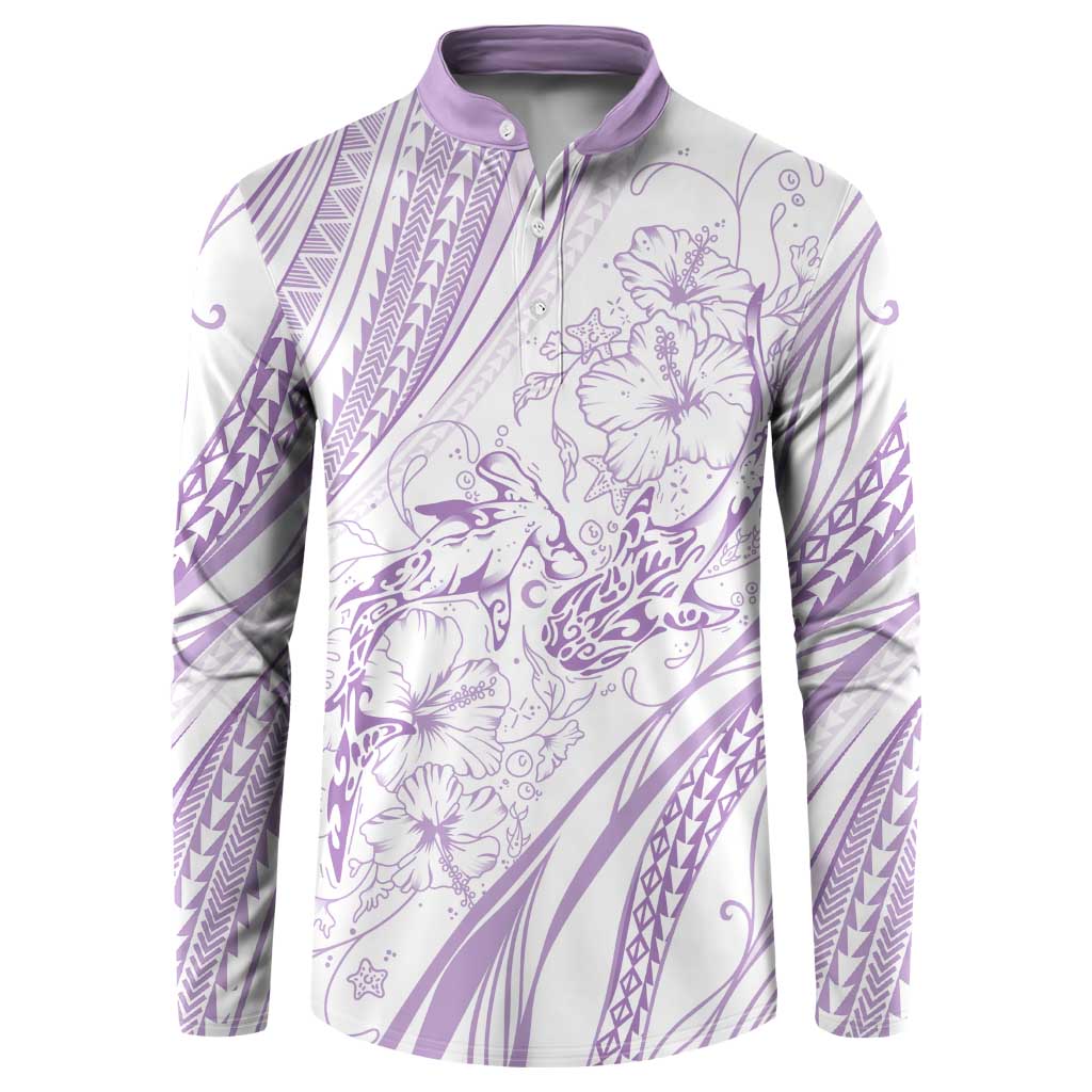 Sharks Couple Dreamy Polynesians Floral Sea Button Sweatshirt Lilac LT7 Lilac - Polynesian Pride