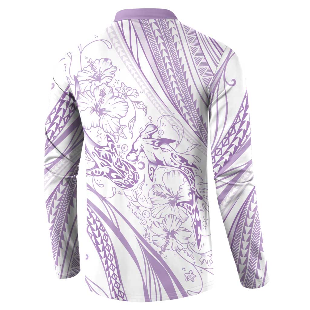 Sharks Couple Dreamy Polynesians Floral Sea Button Sweatshirt Lilac LT7 - Polynesian Pride