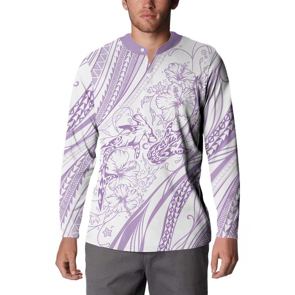 Sharks Couple Dreamy Polynesians Floral Sea Button Sweatshirt Lilac LT7 - Polynesian Pride