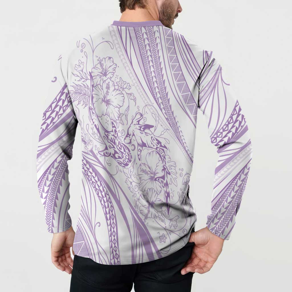 Sharks Couple Dreamy Polynesians Floral Sea Button Sweatshirt Lilac LT7 - Polynesian Pride