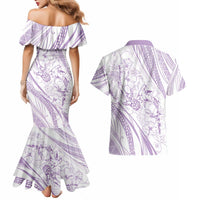 Sharks Couple Dreamy Polynesians Floral Sea Couples Matching Mermaid Dress and Hawaiian Shirt Lilac - Polynesian Pride