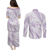Sharks Couple Dreamy Polynesians Floral Sea Couples Matching Puletasi and Long Sleeve Button Shirt Lilac LT7 - Polynesian Pride