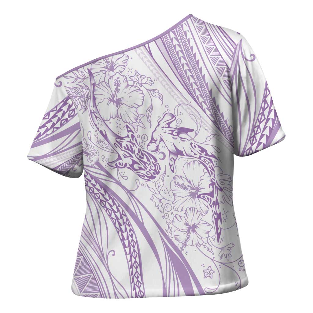 Sharks Couple Dreamy Polynesians Floral Sea Cross Shoulder Shirt Lilac LT7 - Polynesian Pride