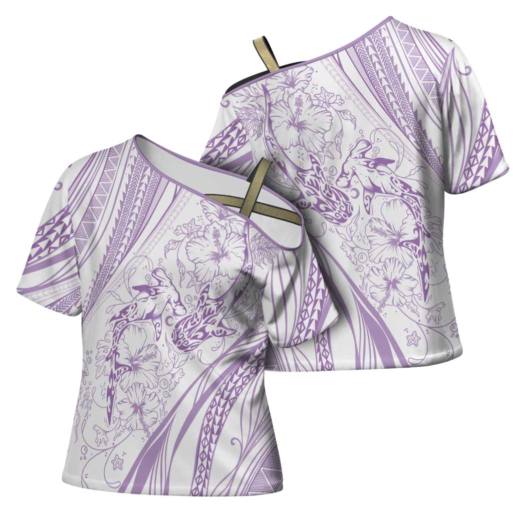Sharks Couple Dreamy Polynesians Floral Sea Cross Shoulder Shirt Lilac LT7 - Polynesian Pride