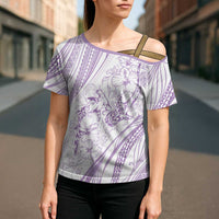 Sharks Couple Dreamy Polynesians Floral Sea Cross Shoulder Shirt Lilac LT7 - Polynesian Pride