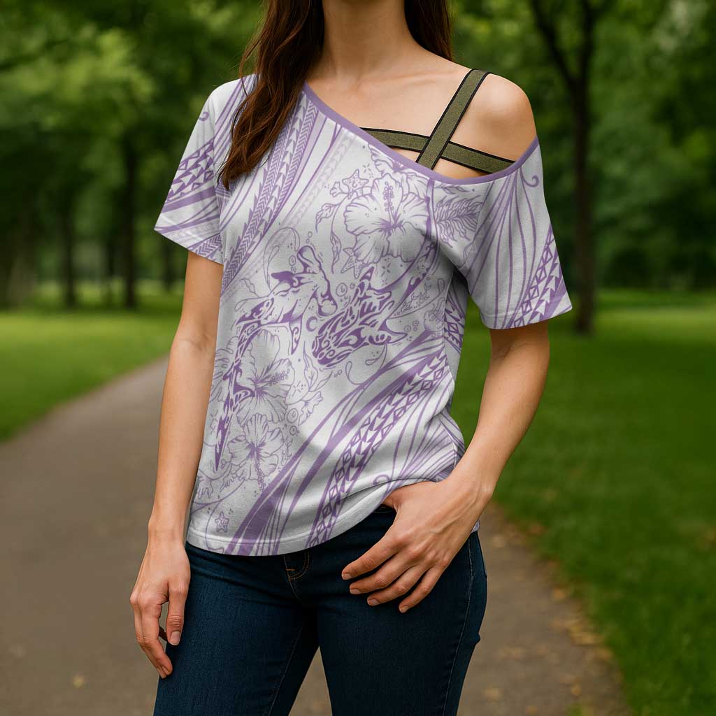 Sharks Couple Dreamy Polynesians Floral Sea Cross Shoulder Shirt Lilac LT7 - Polynesian Pride