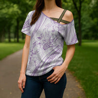 Sharks Couple Dreamy Polynesians Floral Sea Cross Shoulder Shirt Lilac LT7 - Polynesian Pride