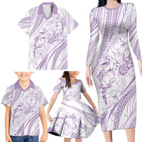 Sharks Couple Dreamy Polynesians Floral Sea Family Matching Long Sleeve Bodycon Dress and Hawaiian Shirt Lilac - Polynesian Pride