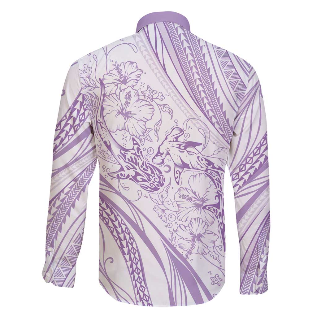 Sharks Couple Dreamy Polynesians Floral Sea Family Matching Long Sleeve Bodycon Dress and Hawaiian Shirt Lilac - Polynesian Pride