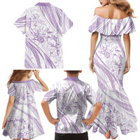 Sharks Couple Dreamy Polynesians Floral Sea Family Matching Mermaid Dress and Hawaiian Shirt Lilac - Polynesian Pride