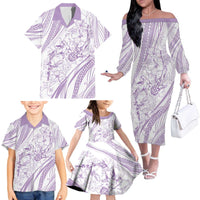 Sharks Couple Dreamy Polynesians Floral Sea Family Matching Off The Shoulder Long Sleeve Dress and Hawaiian Shirt Lilac - Polynesian Pride
