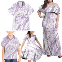 Sharks Couple Dreamy Polynesians Floral Sea Family Matching Off Shoulder Maxi Dress and Hawaiian Shirt Lilac - Polynesian Pride