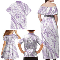 Sharks Couple Dreamy Polynesians Floral Sea Family Matching Off Shoulder Maxi Dress and Hawaiian Shirt Lilac - Polynesian Pride
